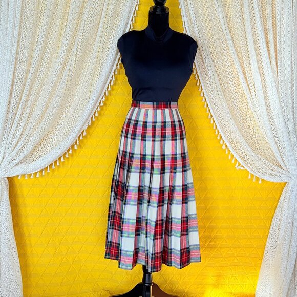 Vintage 80s 100% Wool Tartan Plaid Pleated Midi Skirt Size 6 | Made in Scotland - Picture 6 of 14